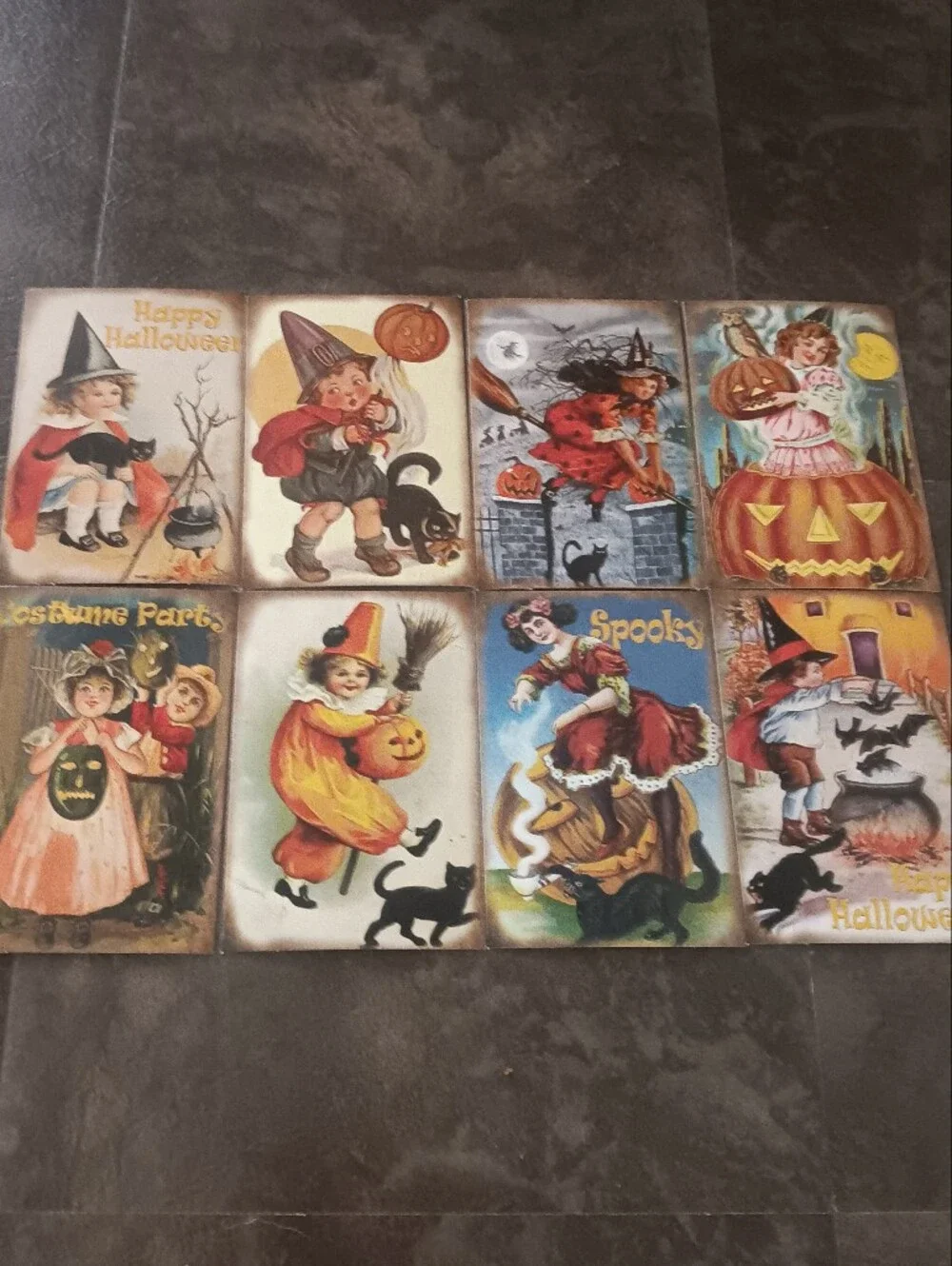 Halloween Postcard Lot Of 8, Vintage Inspired Art 4x6, Pumpkin Witchy Note Cards